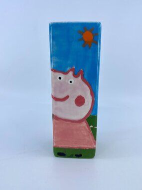 vintage hand. painted ceramic peppa pig vase naive whimsical style